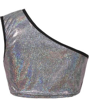 KKmeter Kids Girls One-Shoulder Sequins Dance Crop Top Performance Tank Vest 9-10 Black - Buy Online on SooperMarket.com