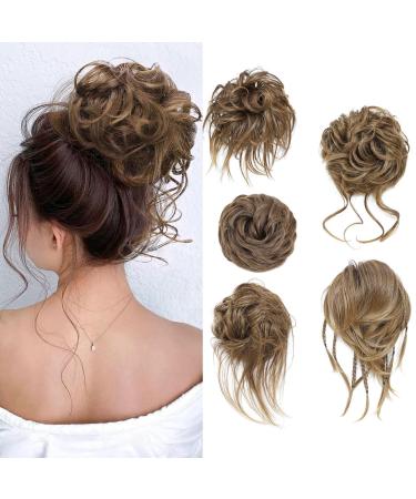 Fulang Hair 5/Pack hair part with rubber band large bun hair part wavy of course artificial hair hair tie women with hair updos hair extension messy bun hair parts (5 pieces/pack) (8/27)