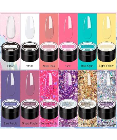 Saviland Builder Nail Gel Kit - 12 Colors Nail Extension Gel Set with Forms and Brushes | Nail Strengthening Manicure Set for DIY Nail Art (B-Sequins Series) - Buy Online on SooperMarket.com