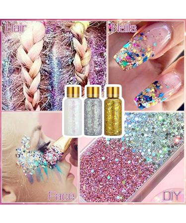 3Pcs Body Glitter Gel 50ml Face Glitters Mermaid Sequins Chunky Glitter Liquid Gel with 3 Brushes Holographic Sparkling Lotion Glitter Chunky Powder Gel for Body Face Hair Eye Lip Nail DIY Art - Buy Online on SooperMarket.com