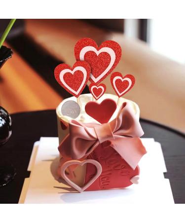 14 pcs Glitter Red Heart Cake Toppers Picks for Sweet Love Theme Wedding Engagement Valentine's Day Bridal Shower Mother's Day Party Cake Decors (Red Pink) - Buy Online on SooperMarket.com
