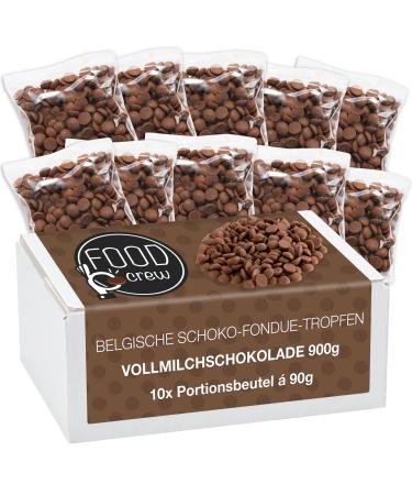 Food crew 900g Belgian chocolate for fondue whole milk - chocolate for chocolate fountain - chocolate chocolate coating drops - 10 portion bags individually packed - whole milk couverture