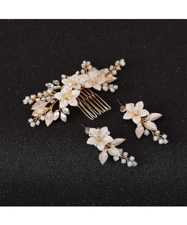 SWEETV Handmade Gold Wedding Hair Comb and Bridal Earrings Set - Elegant Accessories for Brides - Buy Online on SooperMarket.com