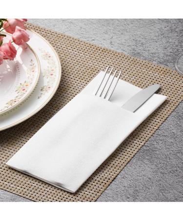 LEKOCH 100 PCs Premium White Single-Way Cutlery Napkins | Air Laid Fabric-Style Pre-Folded Bags for Weddings | 43x30 cm Quality Napkins - Buy Online on SooperMarket.com