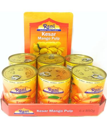 Rani Mango Pulp Puree (Makes Mango Lassi Shakes) Kesar Sweetened 30oz (1.875lbs) 850g Pack of 6  Kosher | All Natural | NON-GMO | Vegan | No colors | Gluten Free | Indian Origin