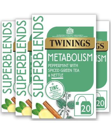 Twinings Superblends Metabolism Tea - Peppermint & Spiced Green Tea Herbal Infusion with Nettle & Zinc Metabolism Booster Tea 80 x Biodegradable Tea Bags