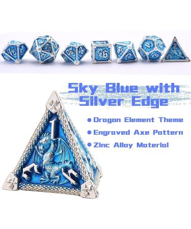 AUSTOR 7-Die Metal DND Dice Set - Sky Blue/Silver Edge - RPG Polyhedral Dice for D&D, Pathfinder, MTG - Includes D20, D12, D10, D%, D8, D6, D4 - Buy Online on SooperMarket.com