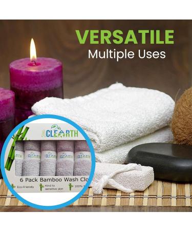ACLEARTH Grey Bamboo Wash Cloths (6 pc) - Soft Face Wash Cloth Flannels 25x25cm for Sensitive Skin, Makeup Removal - Premium Bamboo Face Cloth for Adults, Babies, Kids - Ideal Gift - Buy Online on SooperMarket.com
