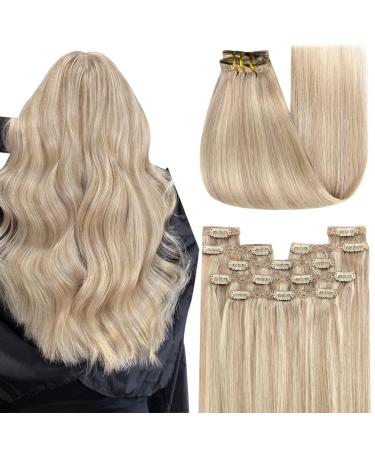 Youngsee Clip in Extensions real hair ash blond real hair Extensions clip blond strahnchen Platiblond remy hair extensions clip in real hair clip in extensions short for women 30cm 80g #18/613 30 cm (7PCs) 1-clip-1- #18/613
