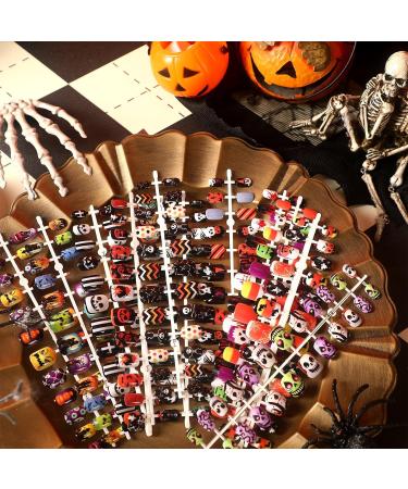 384 Pcs Halloween Press On Nails - Ghost Pumpkin & Spider Patterns | Short Coffin Style Nail Tips for Women - Buy Online on SooperMarket.com