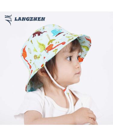 LANGZHEN Baby Girls Beach Sun Protection Hat w/ Chin Strap | Colorful Dinosaurs | 2-4 Years - Buy Online on SooperMarket.com