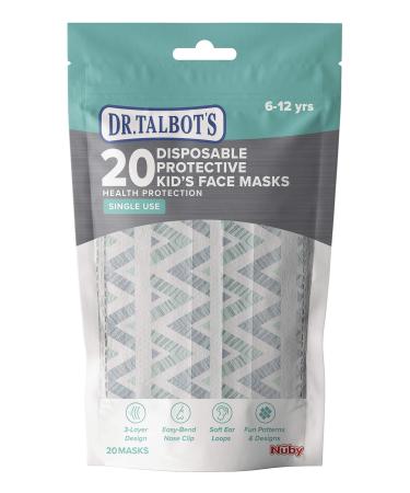 Nuby 20 Disposable Protective Kid's Face Masks, 6-12 Years, Multi