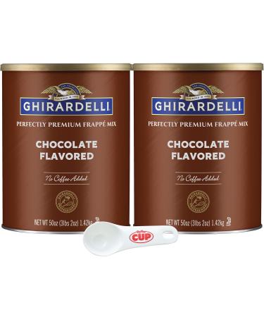 Ghirardelli Chocolate Flavored Premium Frappe Mix 3.12 lb Can (Pack of 2) with By The Cup Scoop