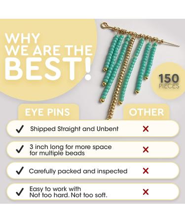 Flat-Head Brass Eye Pins for Jewelry Making - 150 Pieces, 3 Inches, 22 Gauge | Ship Straight and Unbent | Crafting Kit for Earrings and Bracelets - Buy Online on SooperMarket.com