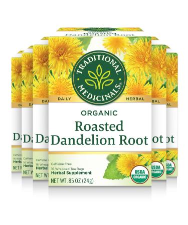 Traditional Medicinals Organic Roasted Dandelion Root Herbal Leaf Tea, 16 Tea Bags (Pack of 6) Roasted Dandelion Root 16 Count (Pack of 6)