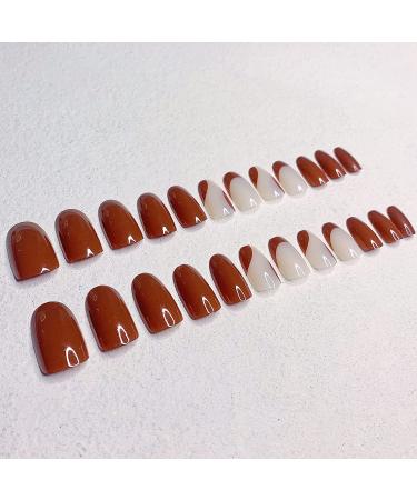 24 pcs Sunjasmine Almond Press-On Nails Medium with Designs - Brown | False Nails for Women and Girls - Buy Online on SooperMarket.com
