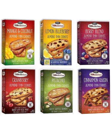 THINaddictives Variety 6 Pack - Almond Thin Cookies - Biscotti Italian Cookies - Almond Cookies - Sweet & Crunchy - 6 Flavors w/ 18 Cookies Per Box - Perfect w/ Coffee & - Individually Wrapped Kosher - 4.4 oz