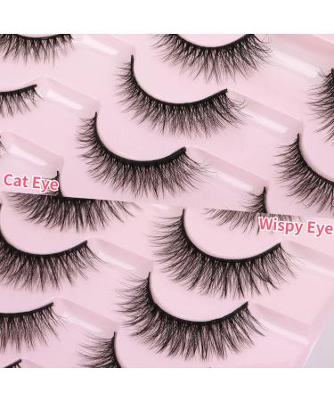 Geeneiya 20 Pairs 4D Volume Natural Short Mink Eyelashes Pack - Wispy Fluffy False Lashes Multipack - Buy Online on SooperMarket.com