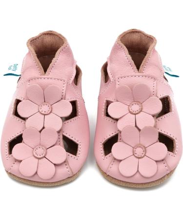 Dotty Fish Soft Leather Baby Shoes- Toddler Sandals, Non-slip | Pink Flowers | 0-6 Months to 3-4 Years - Buy Online on SooperMarket.com