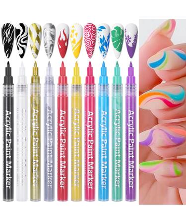 10PCS Nail Pen Waterproof Nail Polish Pen Quick Dry Long Lasting DIY Abstract Lines Painting Pen for Nail Portable Tip Nail Pen 3D Nail Line Drawing Dotting Floral Design DIY Nail One Size Multicolor
