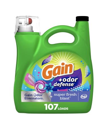 Gain + Odor Defense Liquid Laundry Detergent Super Fresh Blast Scent 154 fl oz 107 Loads HE Compatible 154 Fl Oz (Pack of 1)