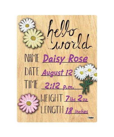 Cohas Hello World Newborn Baby Announcement Wood Sign - Daisy Flower Theme | 9x12 Inches | Purple Marker - Buy Online on SooperMarket.com