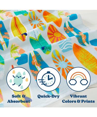 Kids Surfboards Pattern 100% Cotton Beach Towel - 30 x 60 Quick-Dry & Absorbent for Bath, Pool, Camping & Travel - Boys & Girls - Buy Online on SooperMarket.com