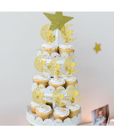 Rsstarxi 24 Pack Gold Glitter Moon and Star Cupcake Toppers Eid Mubarak Cupcake Toppers Ramadan Kareem Party Cupcake Picks for Eid Islamic Muslim Party Cake Decorations Design 5 - Buy Online on SooperMarket.com