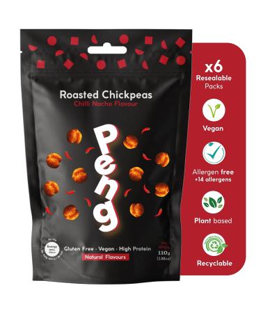 6 x Peng Roasted Chickpeas Snack (110g) - Healthy High Protein Plant-Based Double Roasted Chickpeas Snack (Chilli Nacho)