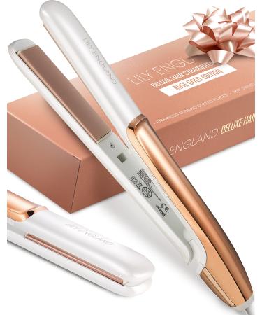 Hair smoothing and curling iron 2 in 1 |A glamorous smoothing iron in rose gold with an adjustable temperature & ceramic coating for professional hair smoothing & curls Lily England