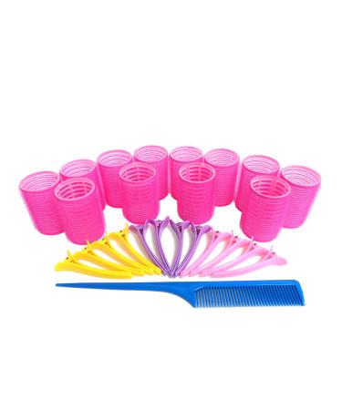 Kamay's Hair Rollers Set 12 count Curlers Rollers With 12 Duckbill Sectioning Clips 1 Combs Used for Hair Haircut Styling Self Grip Rollers for Hair (40mm 1-1/2") Random Colors