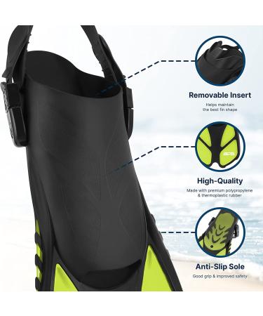 BPS Snorkel Fins - Adjustable Open Heel Swim Flippers for Diving & Snorkeling - Yellow S/M Size - Men Women - Buy Online on SooperMarket.com