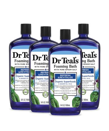 Dr Teal's Foaming Bath with Pure Epsom Salt Refresh & Revitalize with Vitamins A B & C 34 fl oz (Pack of 4) (Packaging May Vary)