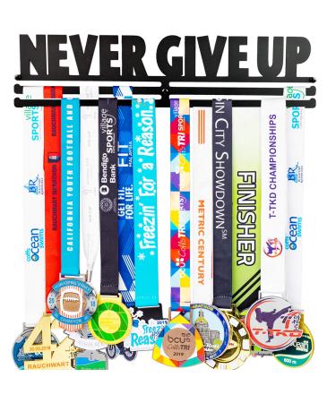 Miayork Medal Holder Display Hanger Rack Frame for Over 40 Medals-Sports Medal Hanger and Ribbon Display Holder Rack with Easy Hanging Bars Matt Black 20 Inch