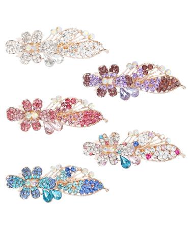 inSowni 5 Pack Luxury Glitter Sparkly Gems Korean Decorative Crystals Rhinestones Flower Metal French Barrettes Alligator Snap Hair Clips Headpieces Accessories for Women Girls