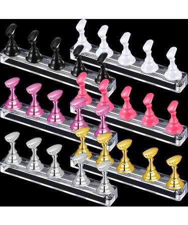 6 Sets Magnetic Nail Tip Display Holder Acrylic Nail Display Stand Nail Tip Practice Stand Nail Art Training Stand for DIY Manicure Fingernail Salon 6 Colors Gold Silver Light Pink Black White Pink