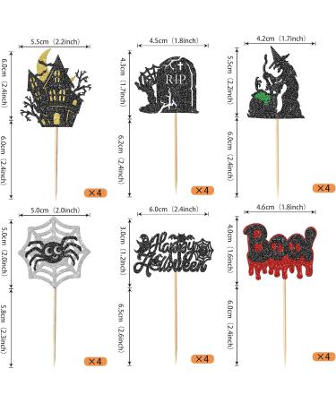 Rsstarxi 24 Pack Halloween Cupcake Toppers Glitter Tombstones Spider Boo Ghost Witch Cupcake Picks Skull Bat Happy Halloween Cake Decoration for Horror Halloween Baby Shower Birthday Party Decorations Design 25 - Buy Online on SooperMarket.com