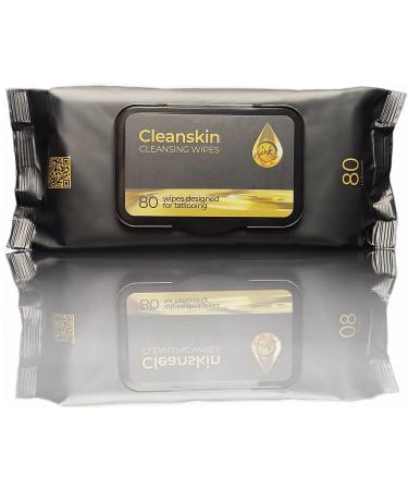 CleanSkin 80-Count Cleansing Tattoo Wipes Green Soap For Tattooing | All-in-One Tattoo Cleaning Solution | Alcohol, Fragrance, Lint Free| During Procedure Green Soap| Tattoo soap for PMU & Piercings 1