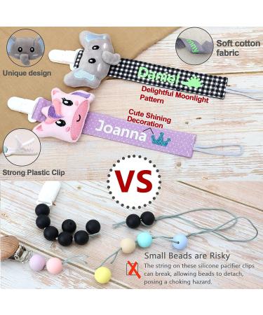 Personalized Pacifier Clip with Name - Ausbay Paci Holder for Boys and Girls - Cotton Fabric Leash for Pacifiers - Black Elephant Pattern - Buy Online on SooperMarket.com