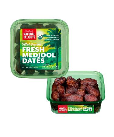 Natural Delights Medjool Dates  Large & Plump USDA Certified Organic Pitted Dates Medjool, Non-GMO Verified, Good Source of Fiber, Naturally Sweet Fruit Snack, Perfect for On-the-Go - Organic Medjool Dates Pitted, 12 oz C