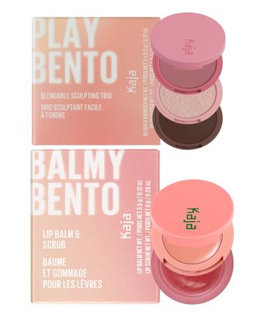 Kaja 3-in-1 Blendable Sculpting Trio - Play Bento 2.5 Dolce Cappuccino + Lip Bento Balm + Scrub Strawberry Ros 0.4 Oz Bundle
