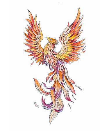 Dopetattoo Six sheets Temporary Tattoos for Men and Women Sketch Phoenix Fake tattoos for Men and Women Neck Arm Chest
