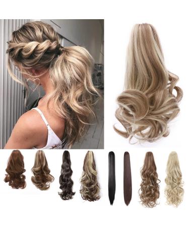 Long Short Claw Ponytail Hair Extension One Piece Cute Clip in on Ponytail Jaw/Claw Synthetic Straight Curly Hairpieces 12" Curly Sandy Blonde & Bleach Blonde 12 Inch Sandy Blonde & Bleach Blonde