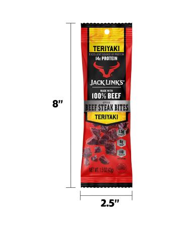 Jack Link's Teriyaki Beef Steak Jerky Bites: On-the-Go Poppable Meat Snack, 14g Protein, 110 Calories, Made with Premium Beef - 12oz Bags (Pack of 8), 1.5oz (Pack of 8) - Buy Online on SooperMarket.com