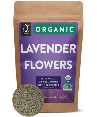 Organic Lavender Flowers Dried  Perfect for Tea Baking Lemonade DIY Beauty Sachets & Fresh Fragrance  100% Raw From France  Large 4oz Resealable Kraft Bag  by FGO
