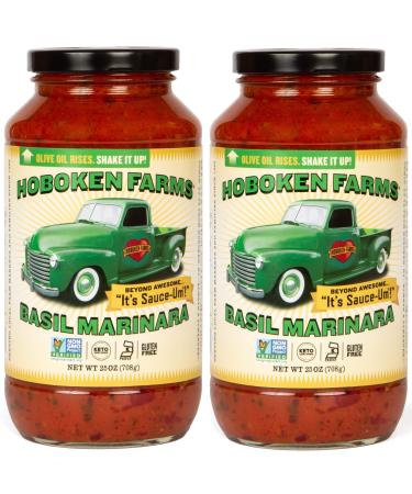 Hoboken Farms Basil Marinara Gourmet Sauce - No Sugar Added, Non GMO Project Verified, Kosher, Vegan, Plant Based, Keto & Paleo Friendly (2-Pack)