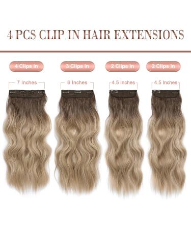 4Pcs Ombre Dirty Blonde Clip in Hair Extensions - 20Inch Full Head Curly Wavy Synthetic Hair - Buy Online on SooperMarket.com