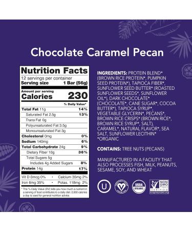 ALOHA Organic Plant Based Protein Bars | Chocolate Caramel Pecan | 12 Count  1.98oz Bars | Vegan  Low Sugar  Gluten Free  Paleo Friendly  Low Carb  Non-GMO  Stevia Free  Soy Free  No Sugar Alcohol Sweeteners - Buy Online on SooperMarket.com