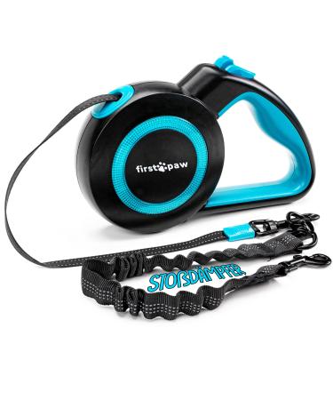 FIRSTPAW dog leash for small and medium-sized dogs (up to 20kg) 5m long dog leash extendable with comfortable ergonomic handle dog roller linen with reflective stripes and stop button blue 20kg