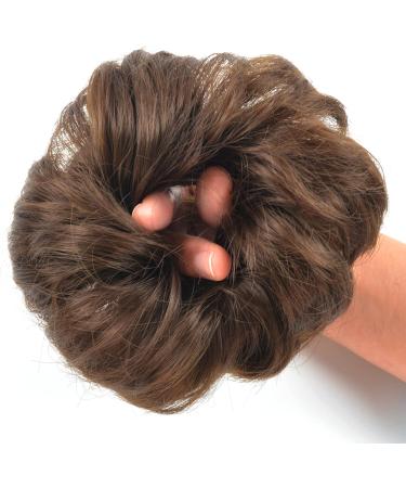 1 Piece Messy Hair Bun Chignon Ponytail in Medium Brown - Wavy Curly Hair Scrunchie Extension for Women - Buy Online on SooperMarket.com
